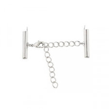 Slide end tubes with extention chain and clasp 25mm - Antique silver